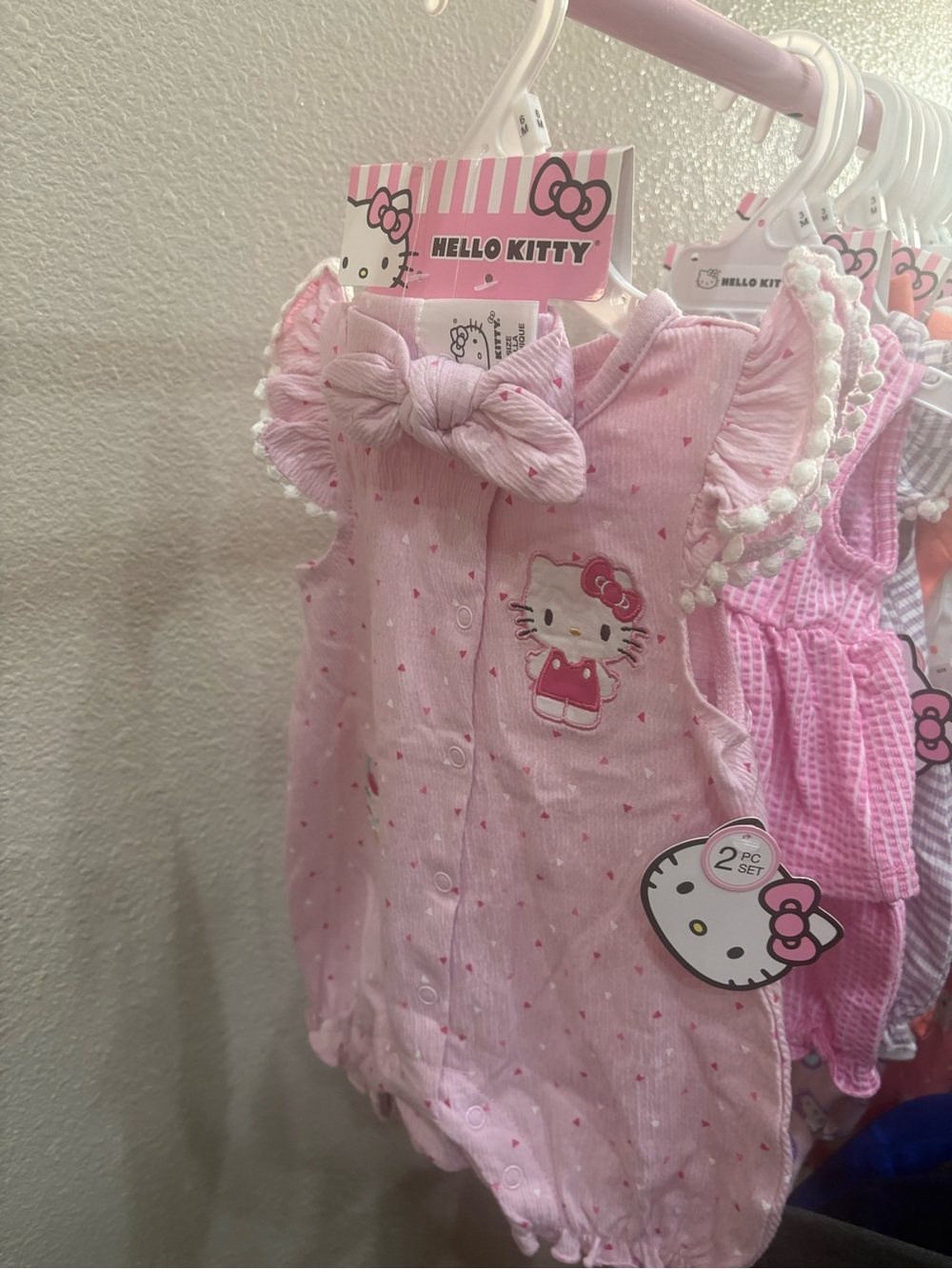 Hello Kitty Pink Heart-Print Baby Romper with Bow